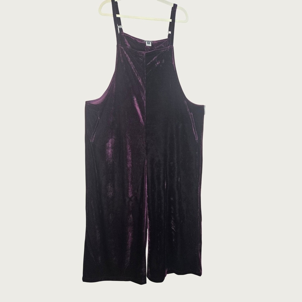 The Pyramid Collection Velvet Wide Leg Overalls XL Purple Relaxed Goth Jumpsuit